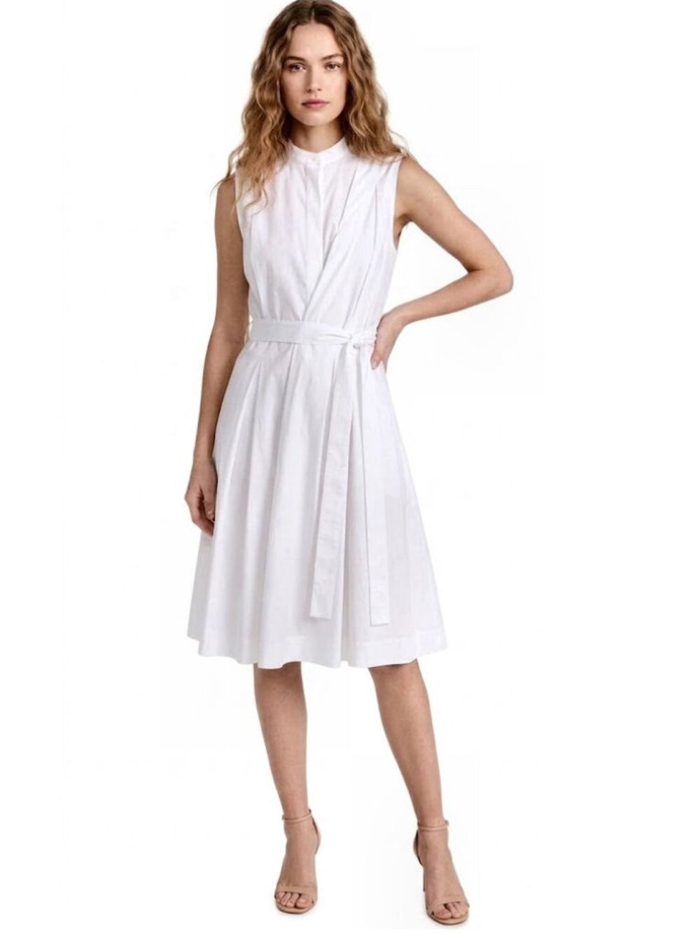 Proenza Schouler Cotton Pleated Sleeveless Dress, White, Womens Size Large